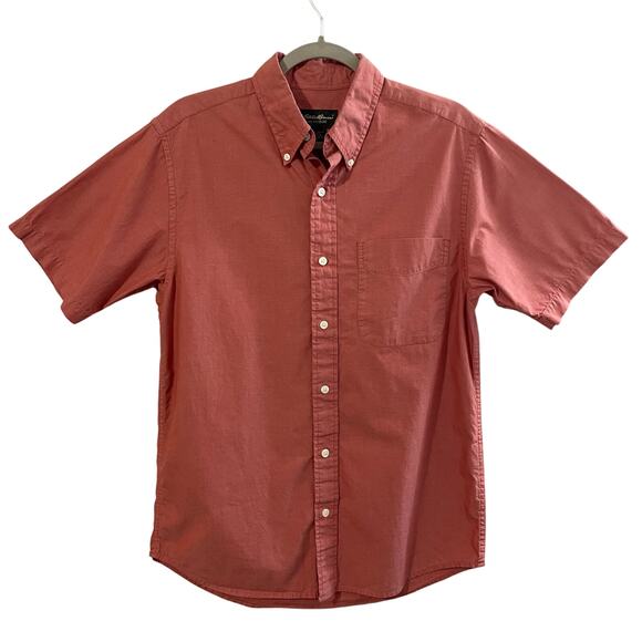 Eddie Bauer Vintage Men's Short Sleeve Casual Button Down Shirt Brick Red Size S - Picture 1 of 8